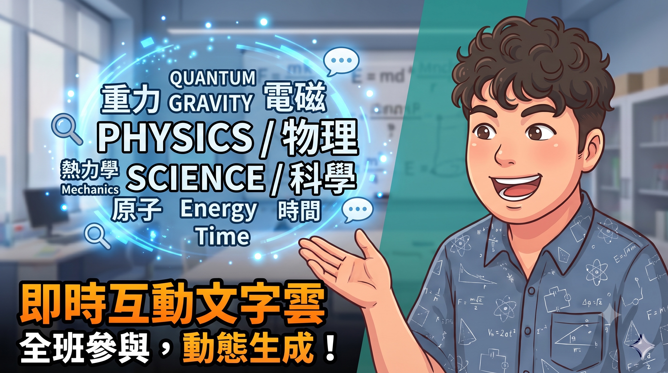 全班共同送出物理關鍵字形成即時文字雲