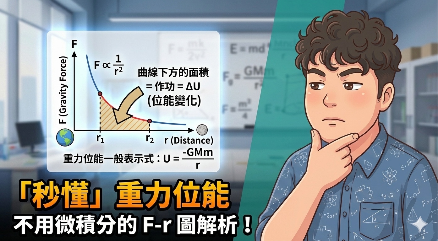 星球旁的物體與力距離曲線，呈現重力位能一般式