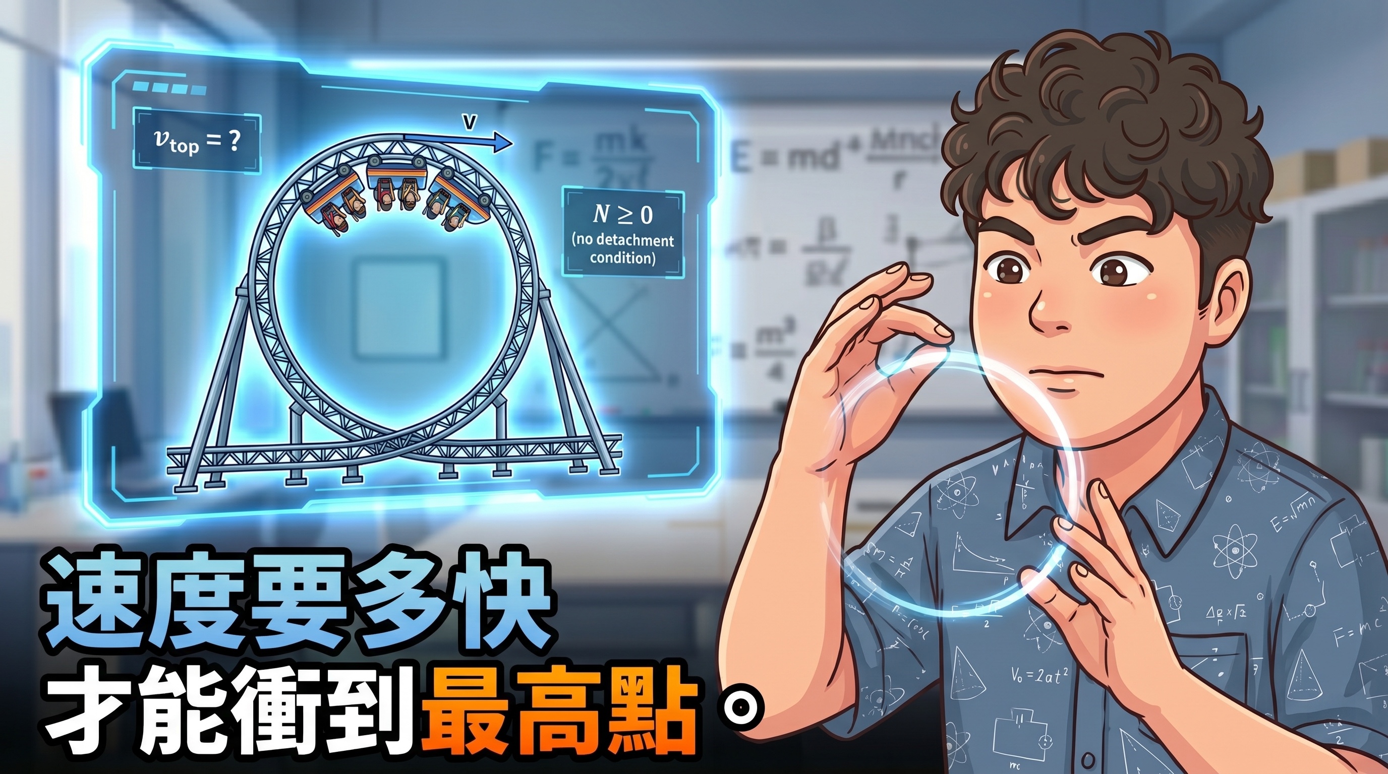 小球在鉛直圓周上運動，標示速度、重力與張力向量
