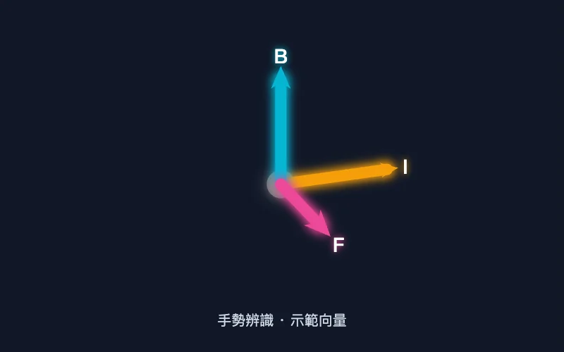 示範手勢的電流、磁場與方向向量