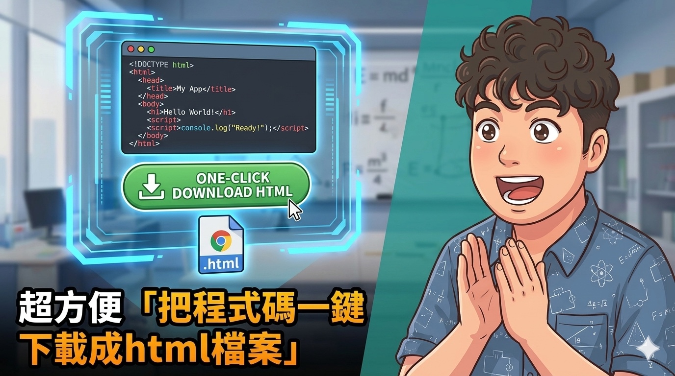 一鍵 HTML 產生器：預覽與下載互動教材 — 阿偉的物理 x AI 實驗室