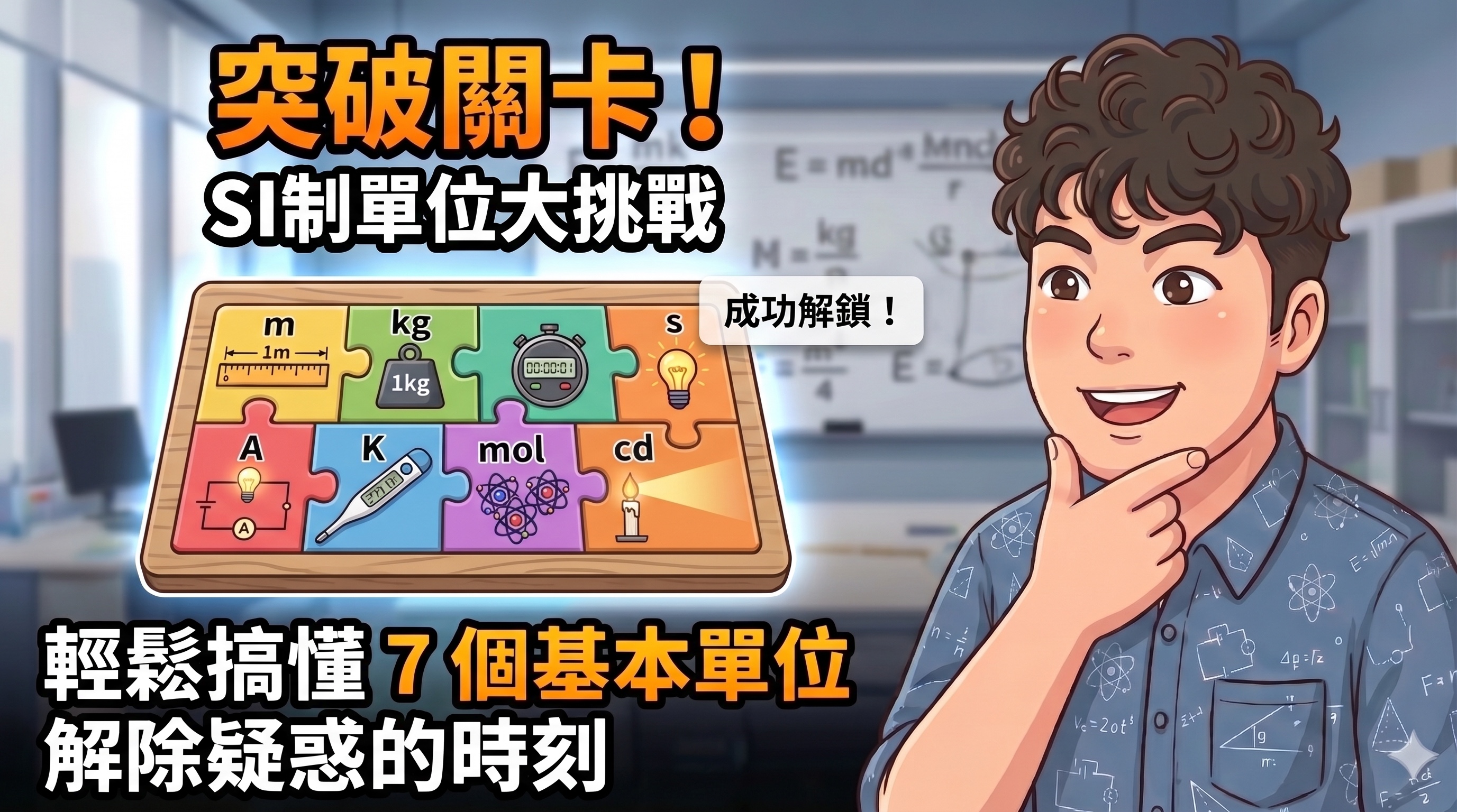 把七個 SI 基本單位拖曳到分子與分母位置，組合成導出單位的拼圖遊戲